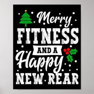 Merry Fitness Happy New Rear Workout Christmas Gym Poster