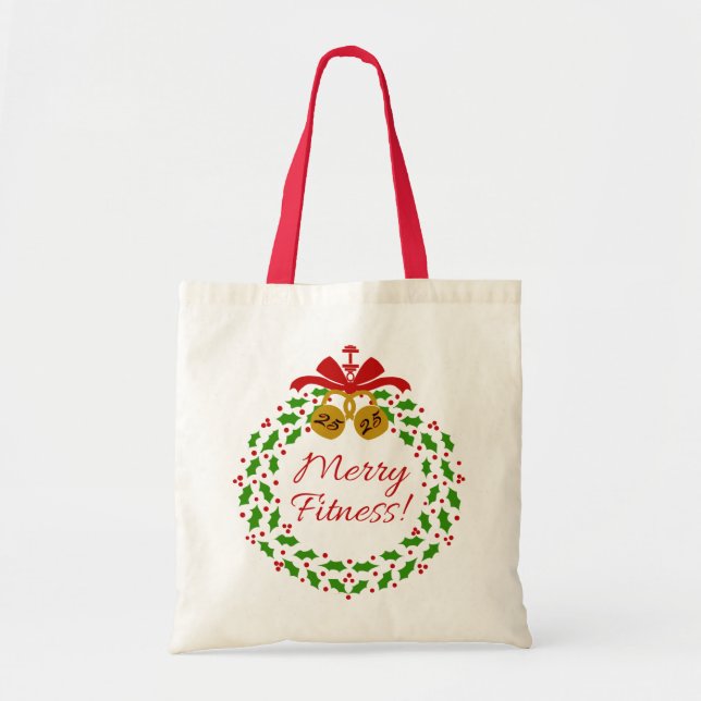 Merry Fitness Wreath Christmas Tote (Front)