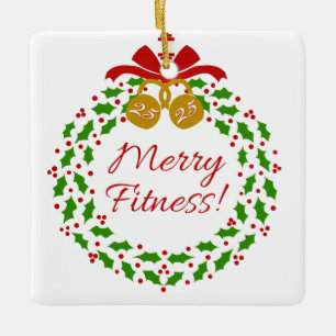 Merry Fitness Wreath Personalised Square Ornament