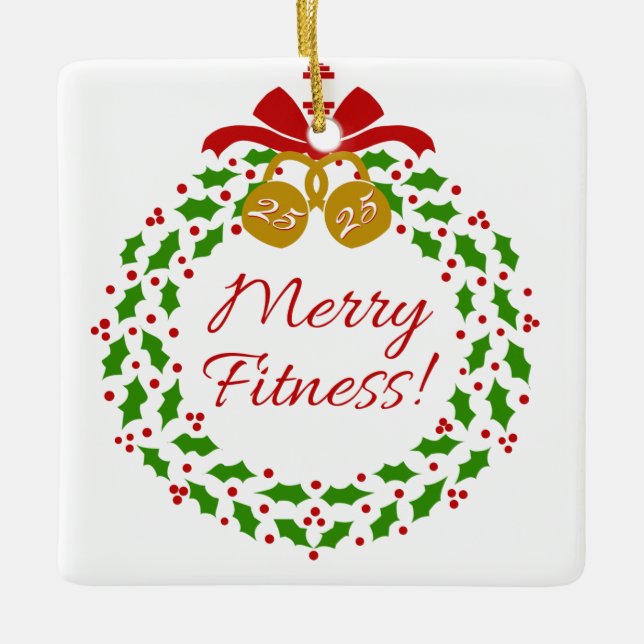 Merry Fitness Wreath Personalised Square Ornament (Front)