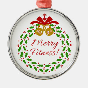 Merry Fitness Wreath Premium Round Ornament
