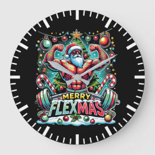 Merry Flexmas - Muscular Santa Christmas Gym Large Clock