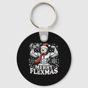 Merry Flexmas - Snowman Flexing Christmas Gym Body Key Ring