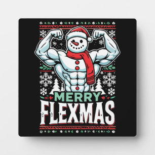 Merry Flexmas - Snowman Flexing Christmas Gym Plaque