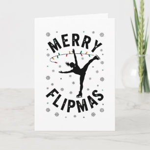 Merry Flipmas Ice Skater Figure Skating Christmas Card
