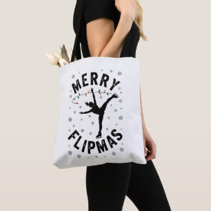 Merry Flipmas Ice Skater Figure Skating Christmas Tote Bag