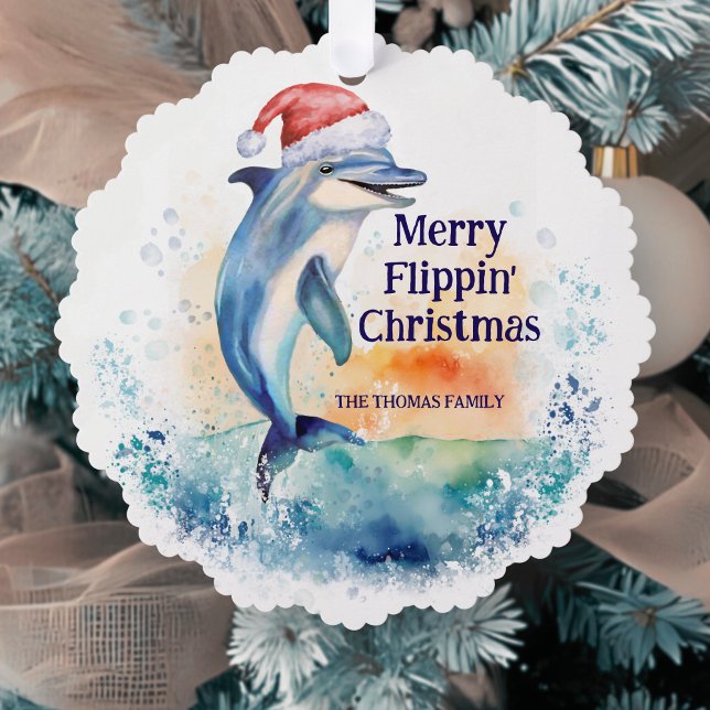 Merry Flippin' Christmas Dolphin Santa Tree Decoration Card (Creator Uploaded)