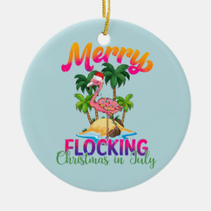 Merry Flocking Christmas   Christmas in July Ceramic Ornament