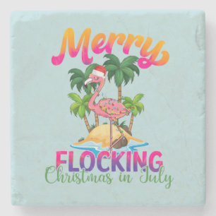 Merry Flocking Christmas Christmas in July Stone Coaster