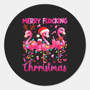 Merry Flocking Christmas Flamingo Drink Pjs Xmas M Classic Round Sticker