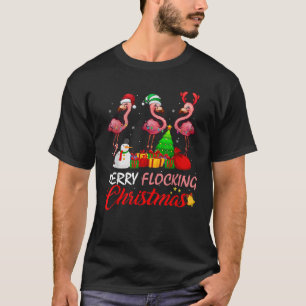 Merry Flocking Christmas Flamingo Pink In Santa Ha T-Shirt