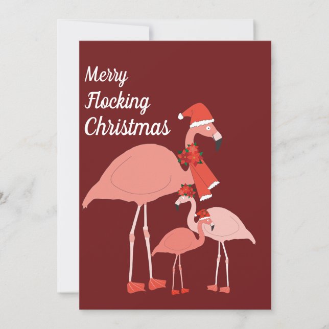 Merry Flocking Christmas Funny Flamingo Hat Scarf Holiday Card (Front)