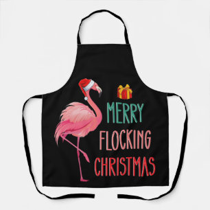 Merry Flocking Christmas Funny Flamingo Holiday Apron