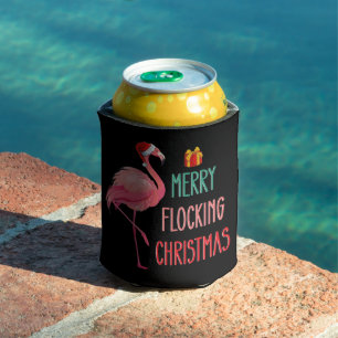 Merry Flocking Christmas Funny Flamingo Holiday Can Cooler