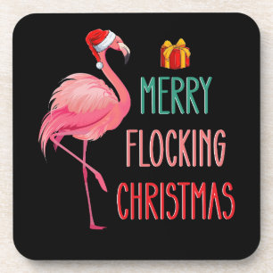 Merry Flocking Christmas Funny Flamingo Holiday Coaster