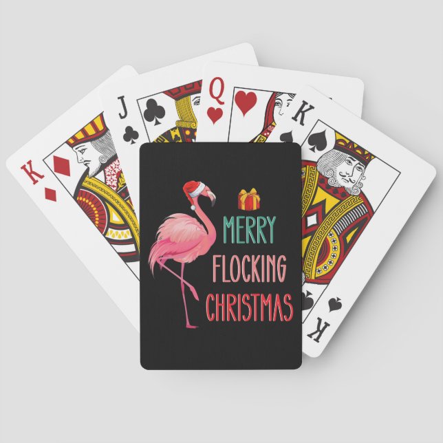 Merry Flocking Christmas Funny Flamingo Holiday Playing Cards (Back)