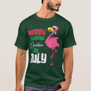 Merry Flocking Christmas In July, Cool Flamingo T-Shirt