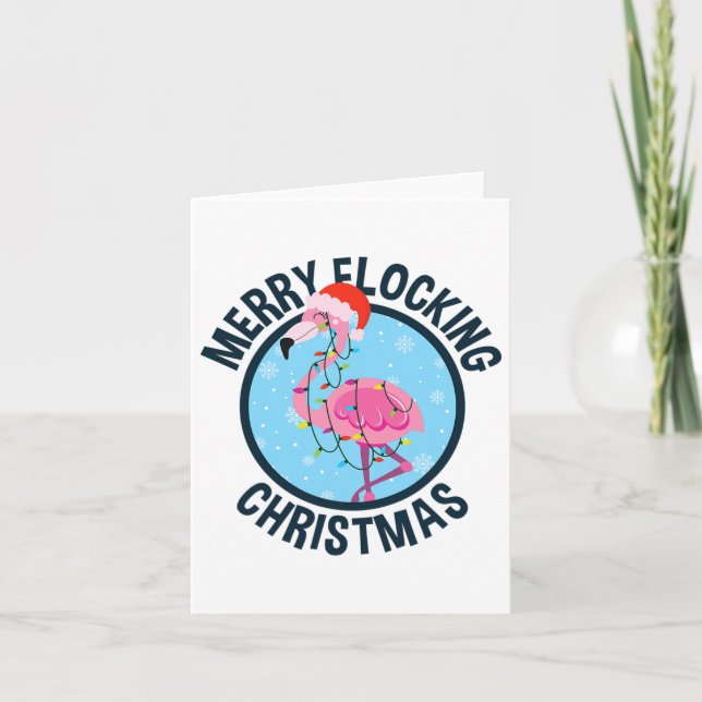 Merry Flocking Christmas Tropical Florida Flamingo Card (Front)