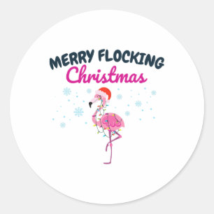 Merry Flocking Christmas Tropical Florida Flamingo Classic Round Sticker