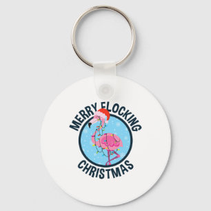 Merry Flocking Christmas Tropical Florida Flamingo Key Ring