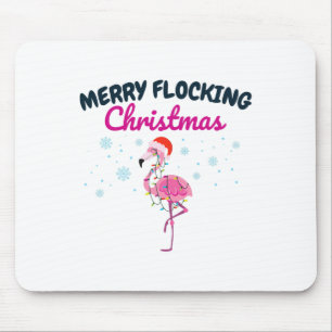 Merry Flocking Christmas Tropical Florida Flamingo Mouse Pad