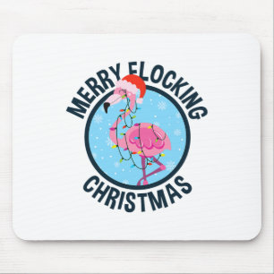 Merry Flocking Christmas Tropical Florida Flamingo Mouse Pad