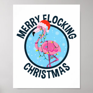 Merry Flocking Christmas Tropical Florida Flamingo Poster