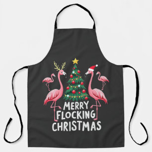 Merry Flocking Christmas Xmas Flamingo Tree Apron