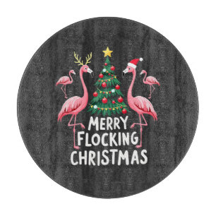 Merry Flocking Christmas Xmas Flamingo Tree Cutting Board