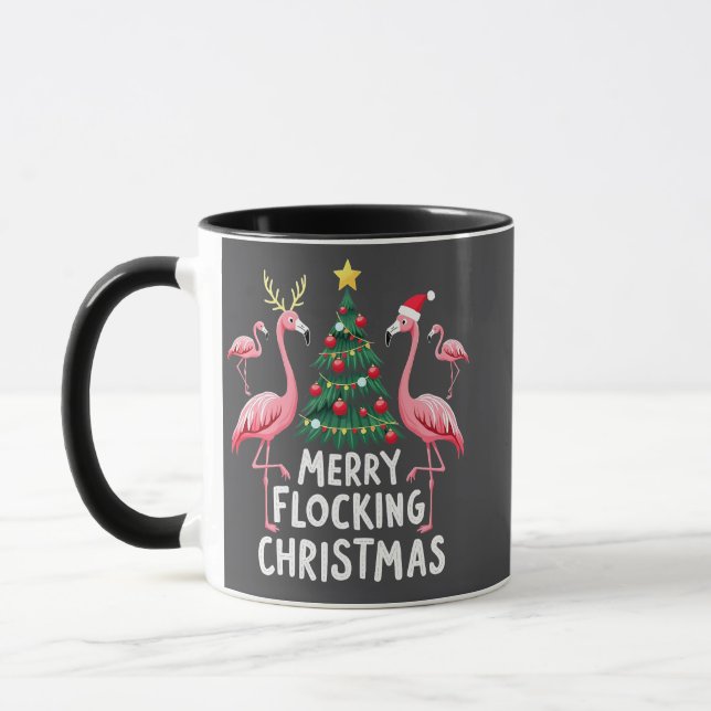 Merry Flocking Christmas Xmas Flamingo Tree Mug (Left)