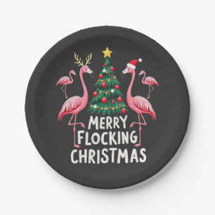 Merry Flocking Christmas Xmas Flamingo Tree Paper Plate