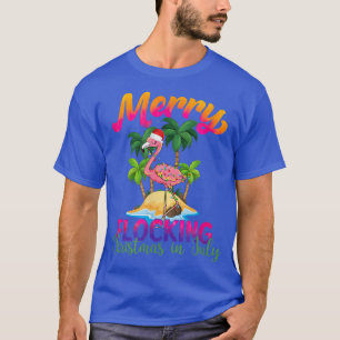 Merry Flocking Flamingo Santa Hat Tropical Beach V T-Shirt
