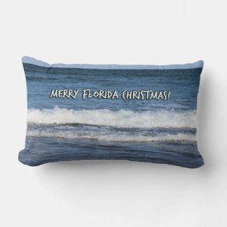 Merry Florida Christmas Over The Ocean Blue Sky Lumbar Cushion