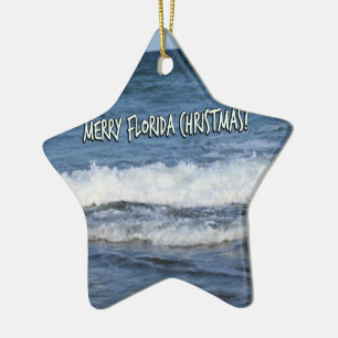 Merry Florida Christmas Over The Ocean Ceramic Ornament