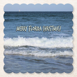 Merry Florida Christmas Over The Ocean Paper Coaster