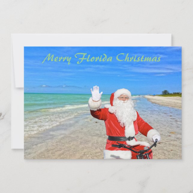 Merry Florida Christmas Sanibel Island Beach Santa Holiday Card (Front)
