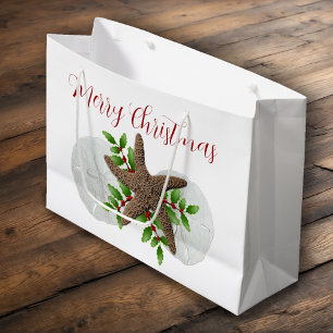 Merry Florida Christmas Starfish Sand Dollars Large Gift Bag