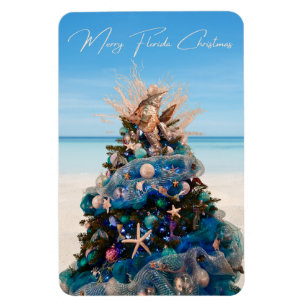 Merry Florida Christmas Tropical Beach and Tree Magnet