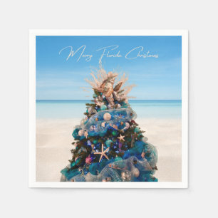 Merry Florida Christmas Tropical Beach and Tree Napkin
