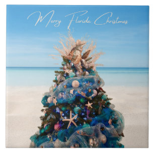 Merry Florida Christmas Tropical Beach HolidayTree Ceramic Tile