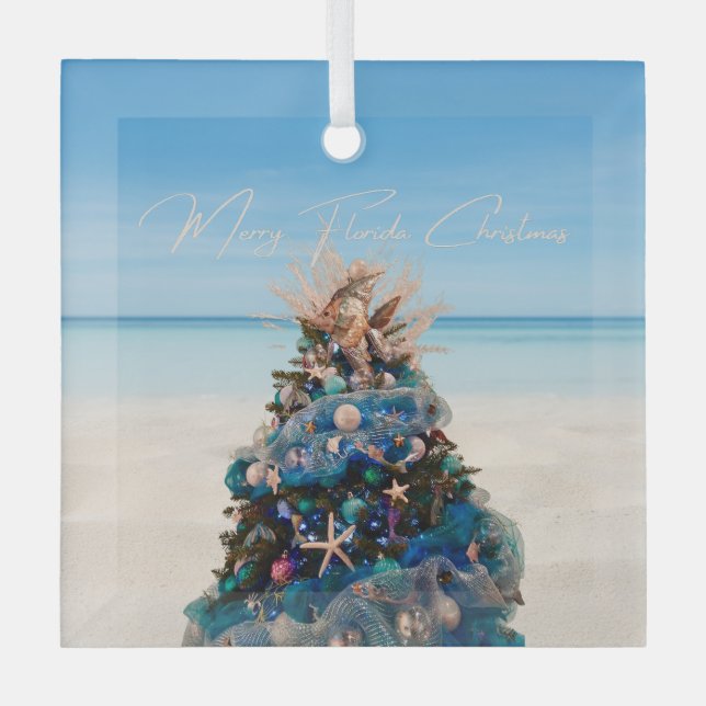 Merry Florida Christmas Tropical Beach HolidayTree Glass Tree Decoration (Front)