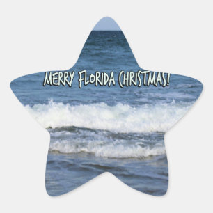 Merry Florida Christmas Waves Star Sticker