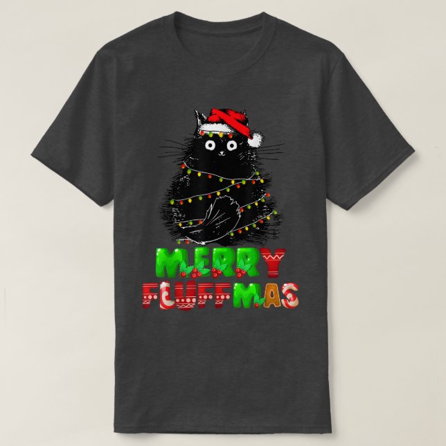 Merry Fluffmas Catmas Christmas Cat Lover Santa Xm T-Shirt (Design Front)