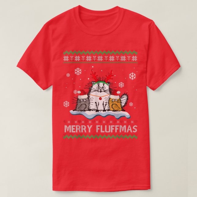 Merry Fluffmas Cats Santa Reindeer Ugly Christmas  T-Shirt (Design Front)