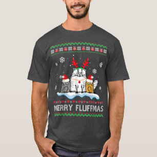 Merry Fluffmas Cats Santa Reindeer Ugly Christmas T-Shirt