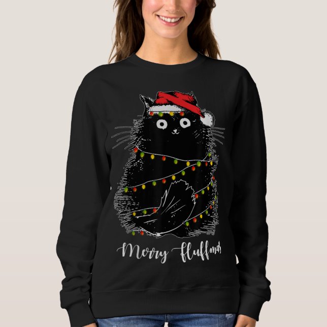 Merry Fluffmas Cats With Santa Hat Xmas Lights Chr Sweatshirt (Front)