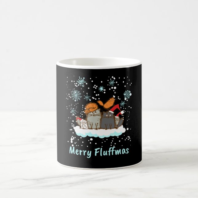 Merry Fluffmas Christmas Cat Christmas Present Coffee Mug (Center)