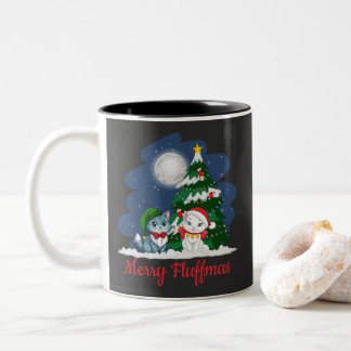 Merry Fluffmas Cute Cat Christmas Two-Tone Coffee Mug