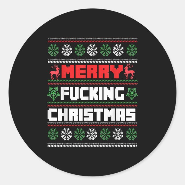 Merry Foring Christmas Funny Raunchy Curse Word Ho Classic Round Sticker (Front)