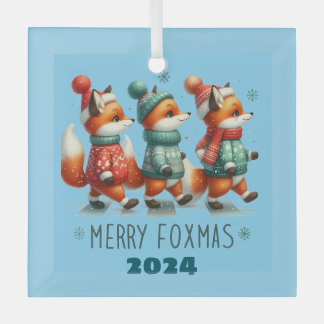 Merry Foxmas Glass Tree Decoration (Front)